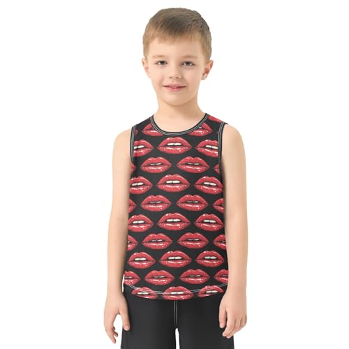 Boys Tank Top Shirts Red Lips Cartoon Sleeveless T-Shirts Crew Neck for Kids Clothing Children2