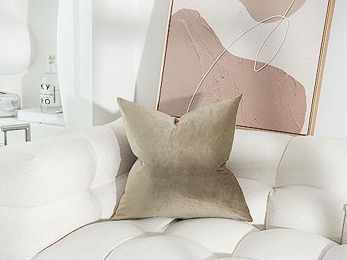 Image of JUSPURBET Velvet Decorative Throw Pillow Covers 14x14 Set of 2,Stone | Decorative Throw Cushion Cases with Hidden Zipper for Couch Sofa Bed Bedroom Living Room Home Decor