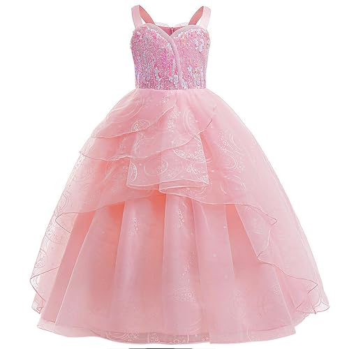 Marendyee Glinda-Kostüm für Kinder, Halloween-Kostüm für Mädchen, rosa Glinda-Tanzkleid mit Pailletten, Prinzessinnen-Party-Kostüme, 11–12 Jahre