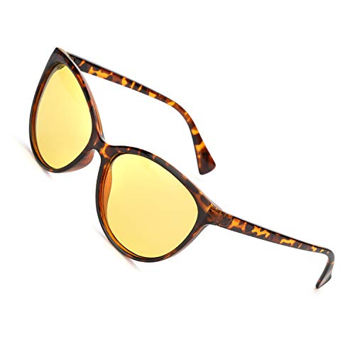 MuJaJa Gafas de conducción nocturna, gafas de visión nocturna polarizadas HD, gafas de visión clara antirreflejos de ojo de gato para mujer (Gafas con lente amarilla de visión nocturna/tortuga)