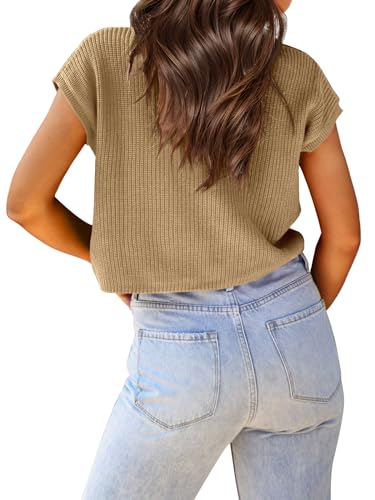Image of Saodimallsu Womens Cap Sleeve Crop Tops Summer Trendy Going Out Crew Neck Loose Knit Cropped Sweater Vest Tank Top