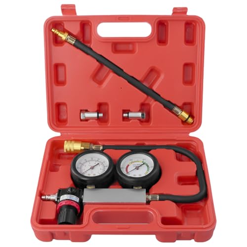QWORK® Diagnóstico de Fugas de Cilindros Automotriz, Herramienta de Prueba de Fugas de Motor con Dos Manómetros