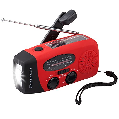 [Upgraded Version] iRonsnow IS-088+ [1000mAh] Solar Hand Crank Radio AM/FM/NOAA/WB Weather Emergency Radio, Dynamo LED Flashlight Power Bank for iPhone/Android Smart Phone (Red) - Thumbnail 7