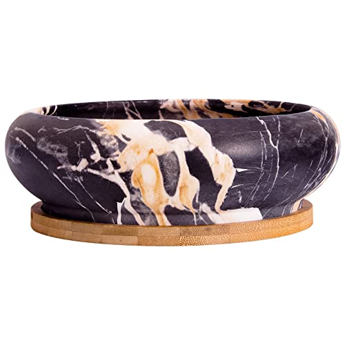 ARTKETTY Succulent Pots - 7.3 Inch Large Succulent Planters with Drainage Ceramic Bonsai Pots with Tray, Shallow Planters for Indoor Flower Plants Marble Cactus Planter Bowl