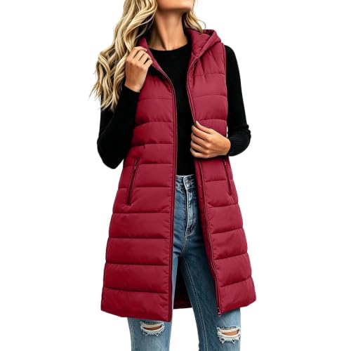 Gumipy Long Puffer Vest Women Quilted Vest with Hood Sleeveless Puffer Coat - image 4
