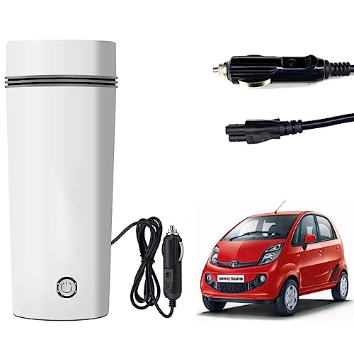 Image of Oshotto 12V Portable Electric Water Bottle for Hot Water Tea Coffee Kettle Mug Multipurpose Food Grade Fast Boil Auto Shut-off For Travel Camping, Road Trip Compatible with Tata Nano (350ml) - White
