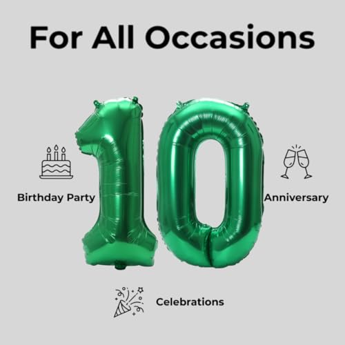 Image of Number 10 Balloon Foil Mylar Balloons for Birthday Party Decoration (Green, 32 Inch)