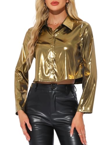 Chemise métallique brillante fluide dotée d'un col en V chic