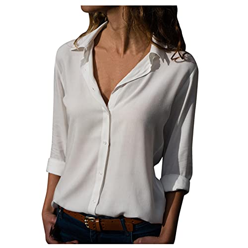 Camisas Mujer Manga Larga Blanca Impresión Cuello En V Blusas De Mujer Elegantes Baratas Ajuste Suelto Blusa para Oficina T-Shirt Nuevo Regalos Adecuado para Primavera Y Verano Y Otoño