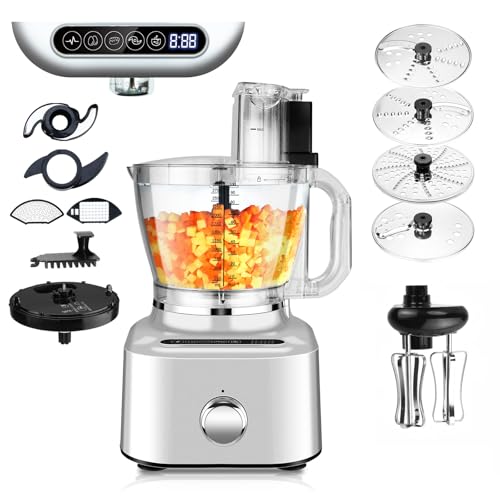 Homtone 16 Cup Food Processor Large, Aluminum-Diecast 11-In-1Food Processor with