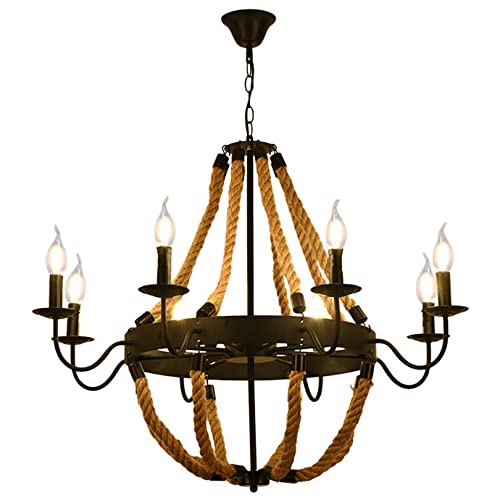 Lustre rustique en fer à 6 têtes noir pour salon et chambre