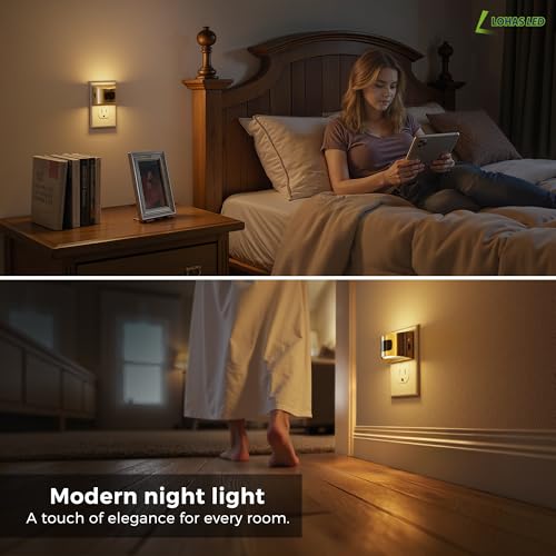 Image of L LOHAS LED Motion Sensor Night Light, Dusk to Dawn & Motion Activated LED Night Light, Night Lights Plug into Wall with Adjustable Brightness, 3000K Soft White, Gold, 2 Pack