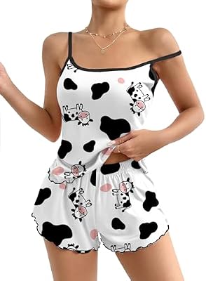 Ekouaer Womens Cami Pajama Set Cute Printed Camisole Shorts Sleepwear Cow