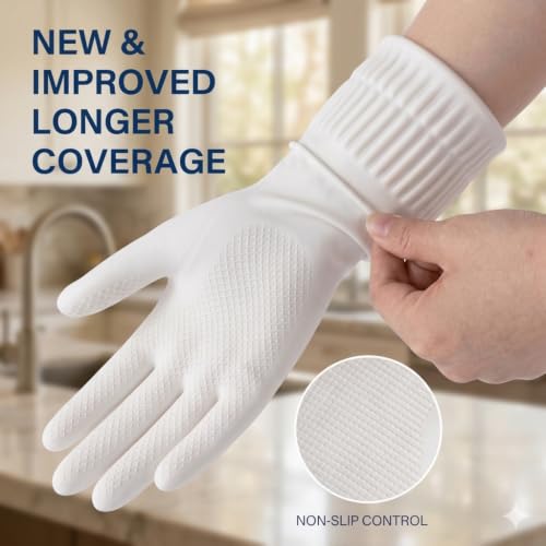Image of White Multipurpose Rubber Gloves| Cleaning| Kitchen| Dishwashing | Gardening | Pet Care | Painting | Reusable| Non-Slip| Latex-Free| Heavy Duty| Waterproof|- 15 INCH. (1 WHITE) |