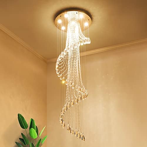 Saint Mossi 7-Lights K9 Crystal Chandelier Raindrop Chandelier Light Fixture,Large Chandelier Modern Chandelier Lamp,Modern Pendant Light Flush Mount Ceiling Light Fixture,H71" x D24"
