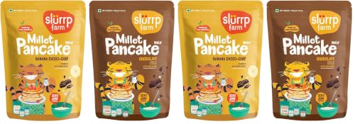 Image of Slurrp Farm Instant Breakfast Millet Pancake Mix, Banana Choco-Chip, Supergrains And Chocolate, Natural And Healthy Food, 100% Vegetarian Eggless Healthy Breakfast for Kids & Adults,150g (Pack Of 4)
