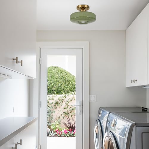 HUAWIYA Modern Ceiling Light,10.24 inch,Olive Green Milk Glass Shade, Semi Flush Mount Light Fixture for Hallway, Entryway, Laundry Room by HUAWIYA - Used condition - Image 2