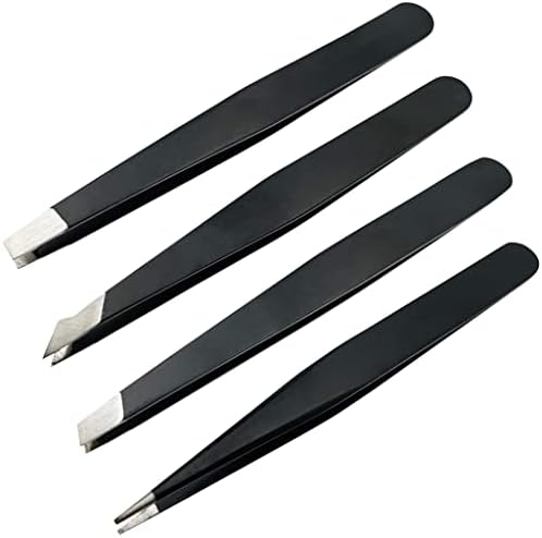 Smukdoo Professional Tweezers for Eyebrows,4 Pcs Eyebrow Tweezers Set for Ingrown Hair Removal Eyelash Extension Eyebrows Plucking Tweezers(Black)
