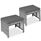 Best Choice Products Set of 2 Wicker Ottomans, Multipurpose Outdoor Furniture for Patio, Backyard, Additional Seating, Footrest, Side Table w/Removable Cushions, Steel Frame - Gray/Gray