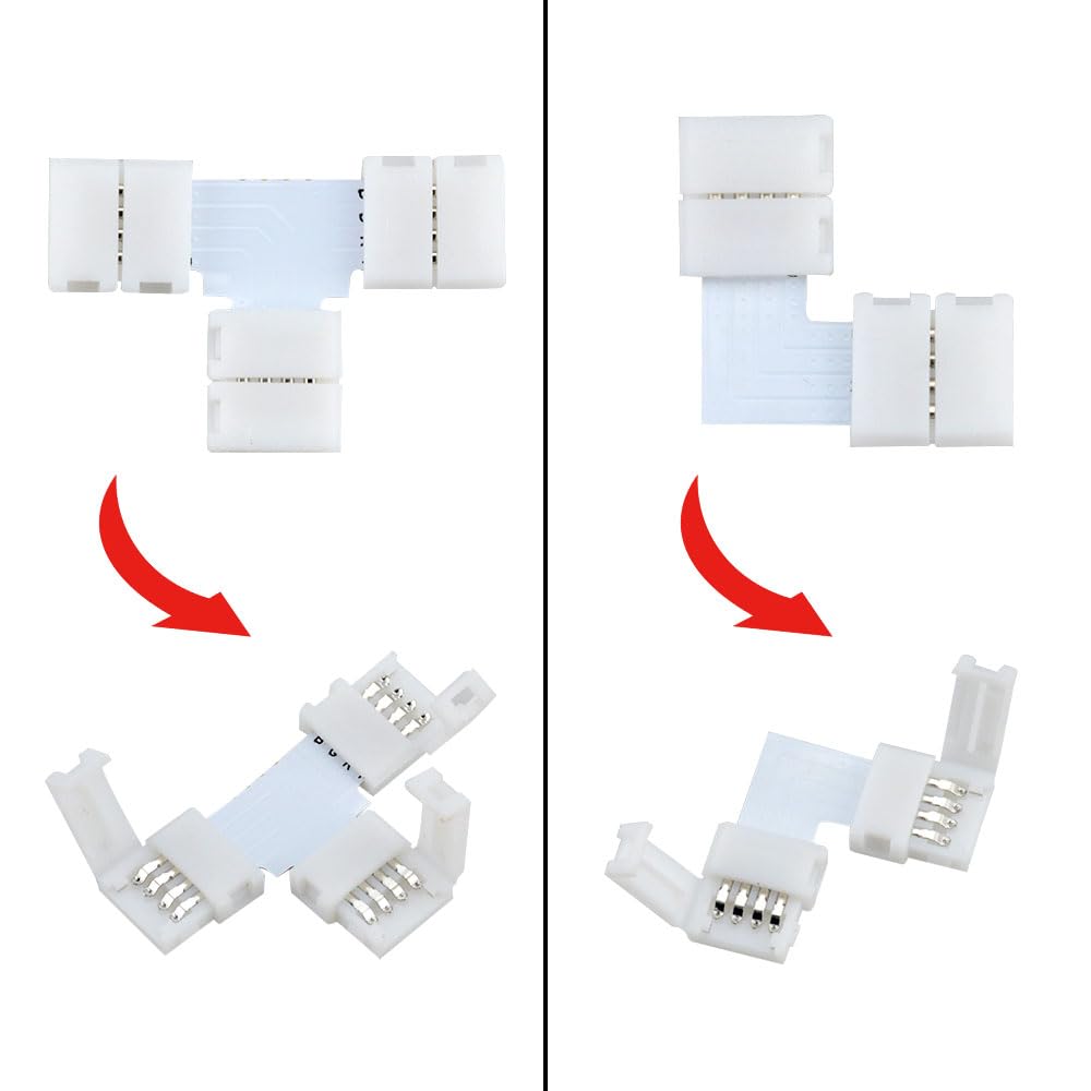 Wiring Connecting Terminals - 95PCS Led Strip Connection 5050 4 Pins RGB LED Strip Light Jumper Wire Connection Terminal Splice T/L-Shaped Led Connector Kit