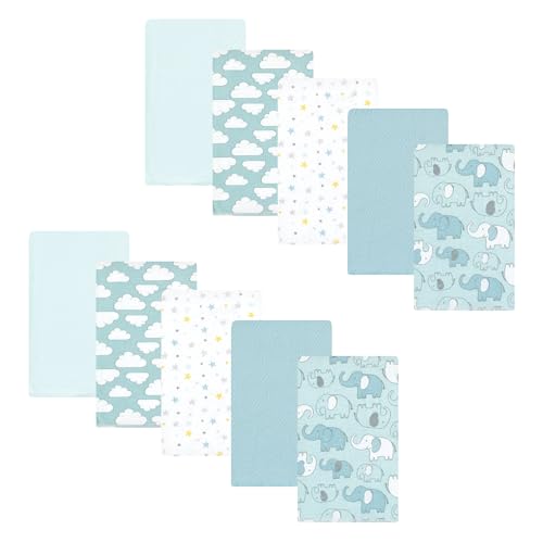 Image of Hudson Baby Unisex Baby Cotton Poly Flannel Burp Cloths, Boy New Elephant 10-Pack, One Size