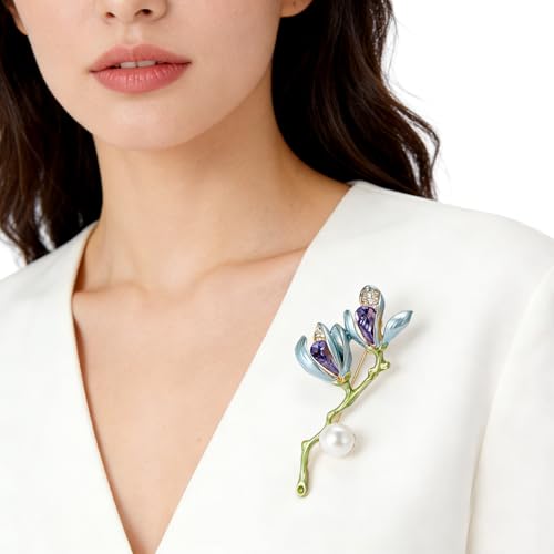 Image of Rhinestone Flower Brooch 18K Gold Plated Flower Floral Brooch Elegant Pearl Lapel Pin Costume Jewelry Thanksgiving Day Birthday Wedding Gifts for Mom Wife