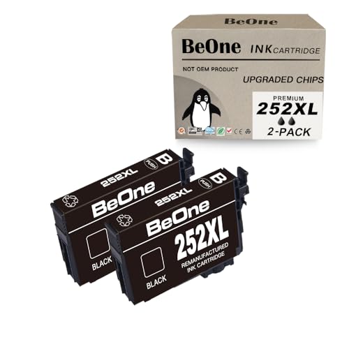 BeOne 252XL Ink Cartridges Remanufactured Replacement for Epson 252 XL T252 T252XL 2-Pack to Use with Workforce WF-3620 WF-3630 WF-3640 WF-7110 WF-7210 WF-7610 WF-7620 WF-7710 WF-7720 Printer (2 BK)
