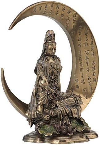 JFSM INC. Guan Yin Sitting on Crescent Moon with Heart Sutra Statue Sculpture - Bodhisattva