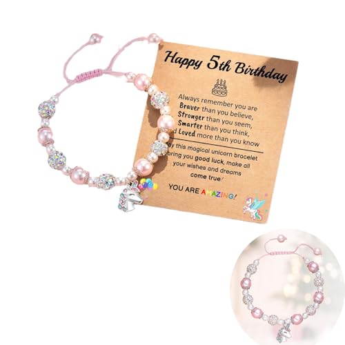 Unicorn Bracelet, Girls Personalised Unicorn Bracelet Coloured Diamond Ball Powder Pearl Adjustable Bracelet Girls Jewellery Unicorn Gifts Kids Bracelet Graduation for Girls Gifts