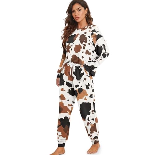 Image of Women's Pajamas Set Soft 2 Piece Loungewear Long Sleeve Pj Set Matching Sleepwear with Pockets for Women Plus Size