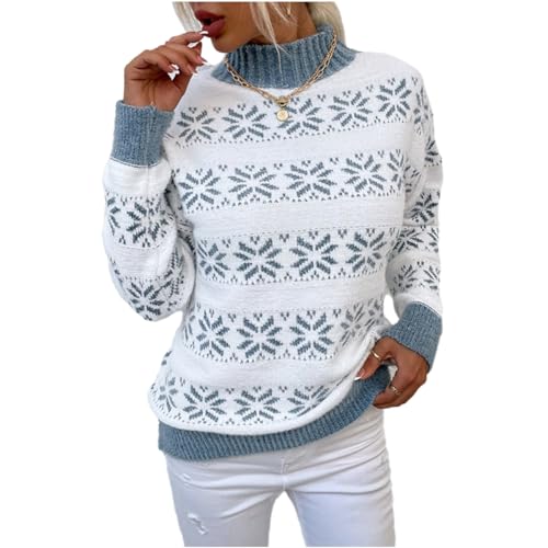 Image of Knitted Christmas Jumpers for Women UK Long Sleeves Icelandic Sweaters, Soft Comfortable Nordic Jumpers Cosy Warm Fashion Crew Neck Autumn Sweaters Plus Size Casual Pullover Tops