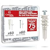 CrimsonMark 120Pcs #8 Self Drilling Drywall Anchors and Screws kit #8 x 1-1/4”- Superb Wall Anchors for Drywall, Holds Upto 75lbs – No Drill Hole Required with These Dry Wall Screws and Anchors