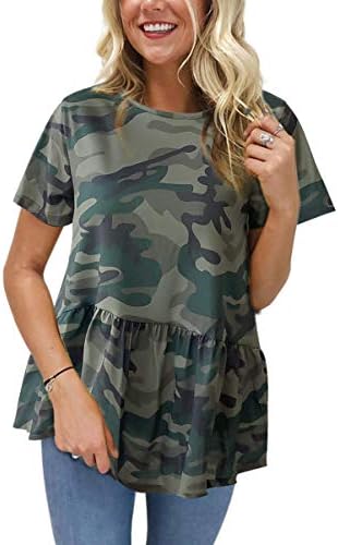 Hibluco Women's Summer Tops Short Sleeve Round Neck Floral Print Shirt Tunic Blouse