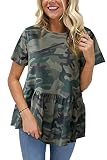 Hibluco Women's Summer Tops Short Sleeve Round Neck Floral Print Shirt Tunic Blouse
