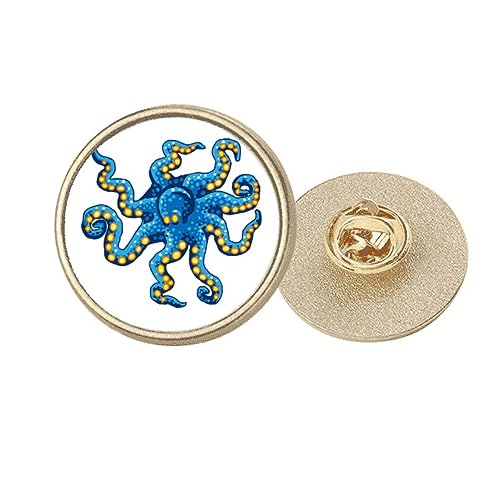 Broche ronde pieuvre bleue pour accessoiriser une tenue de bureau ou une robe de soirée