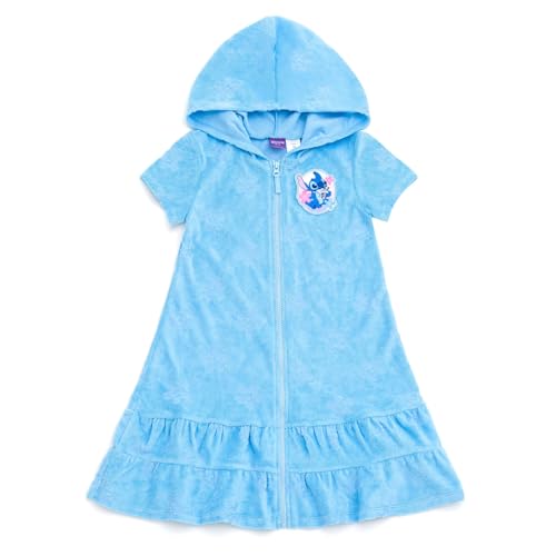 Disney Traje de baño de rizo con capucha y cremallera para niñas pequeñas a tallas de niño grande (2T - 14-16), Azul, puntada, 6