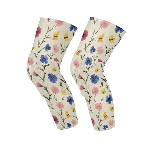 JUNZAN Beige Wild Florals Basketball Knee Pads for Youth Kids Wrestling Knee Pads with Sleeves Sport Kneepads for Volleyball Football