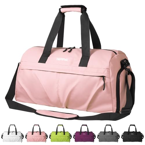 DBPBToU Sporttasche Damen Herren Hartes Material, Reisetasche mit Schuhfach Zwei Belüftungslöchern und Nassfach, wasserdichte Weekender Bag, Gym Bag/Schwimmtasche/Saunatasche (Rosa)