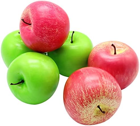 Artificial Fruit, LONTOM 6PCS Fake Fruit Apples Plastic Apples for Still Life Paintings, Storefront Decoration, Kitchen Decor (Red/Green)