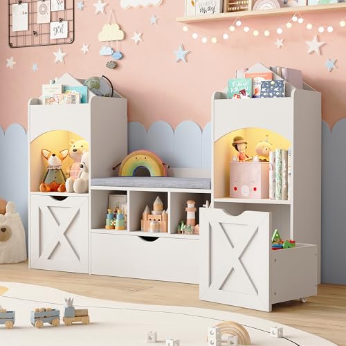 Vabches 54.3’’ Castle-Shaped Kids Bookshelf with Reading Nook, White