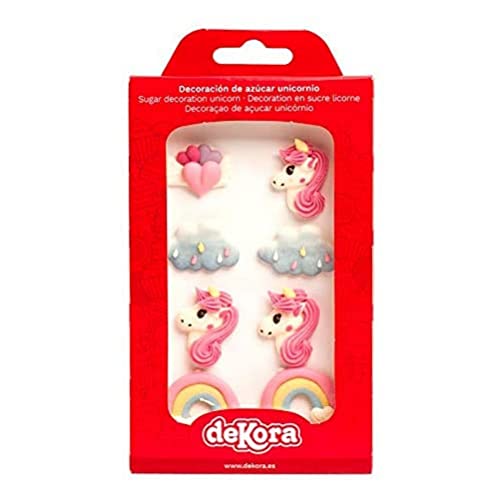 dekora - Decoration Cupcake Comestible | Decoration Gateau Comestible avec la Forme des Licornes, Nuages et Coeurs - Pack de 8 Figurines comestibles, Taille Unique, Blanc