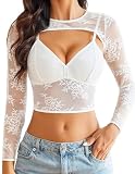 Avidlove Women Sexy Long Sleeve Lace Cami Tank Tops with Shrug Going Out Crop Top 2 Pieces Clubwear White