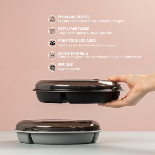 Winkly® Lot de 3 Assiette Plate Incassable avec 3 Compartiments Assiette à Dîner Divisée Allant au Micro-ondes et au Lave-vaisselle Assiette pour Enfants Familiale Séparée (Noir&Gris&Blanc) – vue 3