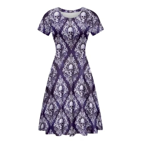 Image of POLERO Women Puffy Swing Elegant Party Midi Dresses Short Sleeve Round Neck A-Line Dress