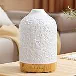 Essential Oil Diffuser Electric Ceramic Aromatherapy Oil Diffuser Ultrasonic Elegant Floral 150ml with Wood Grain Base, 7 Colors LED Light, Perfect for Home, Office, Yoga, and Gifts