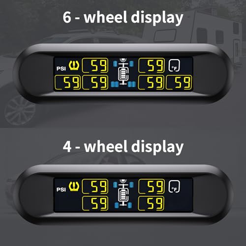 B-Qtech Tire Pressure Monitoring System RV Solar Wireless TPMS High Brightness for Trailer Travel Motorhome(0~199PSI) with 6 Sensors, 5 Alarm Modes Tire Pressure Monitor Real-time Alarm System