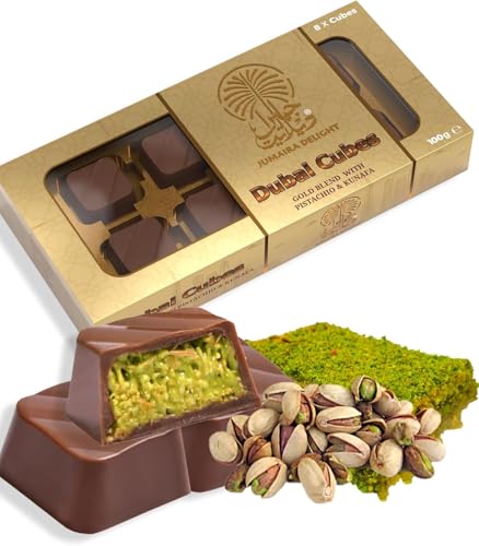 Dubai Chocolate Cubes Box (8 Cubes in a Box) Jumaira Delight Kunafa with Pistachio Cream Filling – Luxurious Dubai Chocolate Cubes– Best Gifts for Kids, Family & Friend (Pack of 1)