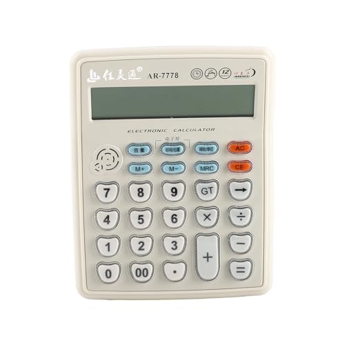 AR 7778 Desktop Calculator with Voice Function 12 Digit Large Display and Dual Layer Keys Features Music Playback Alarm Clock Date Time Display and Volume Control