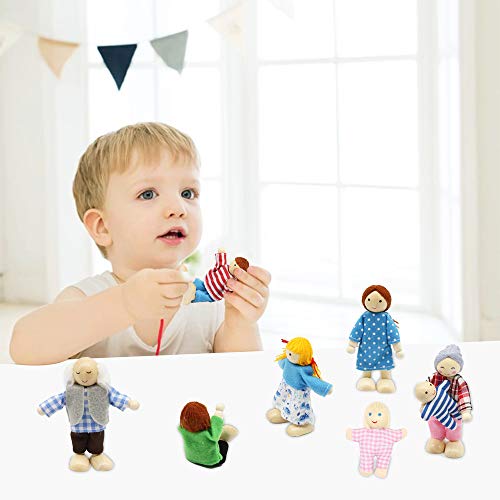 Lovely Family Dollhouse Dolls Set Of 8 Wooden Figures, Kids Girls Happy Playset Characters Accessories For Children Pretend Gift #TOP5
