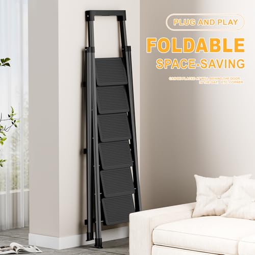 Image of 8 Step Ladder with Platform,Folding Step Stool Heavy Duty,Protable Step Ladders with Anti-Slip Widen Pedals,Handrail,Safe-Lock Design,Tall Kitchen /Closet Step Ladder for Adults